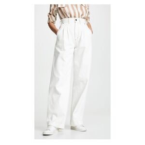 Goldsign Jean Wide Leg Pleated Pants High Waist Talk White Denim Trouser Size 27